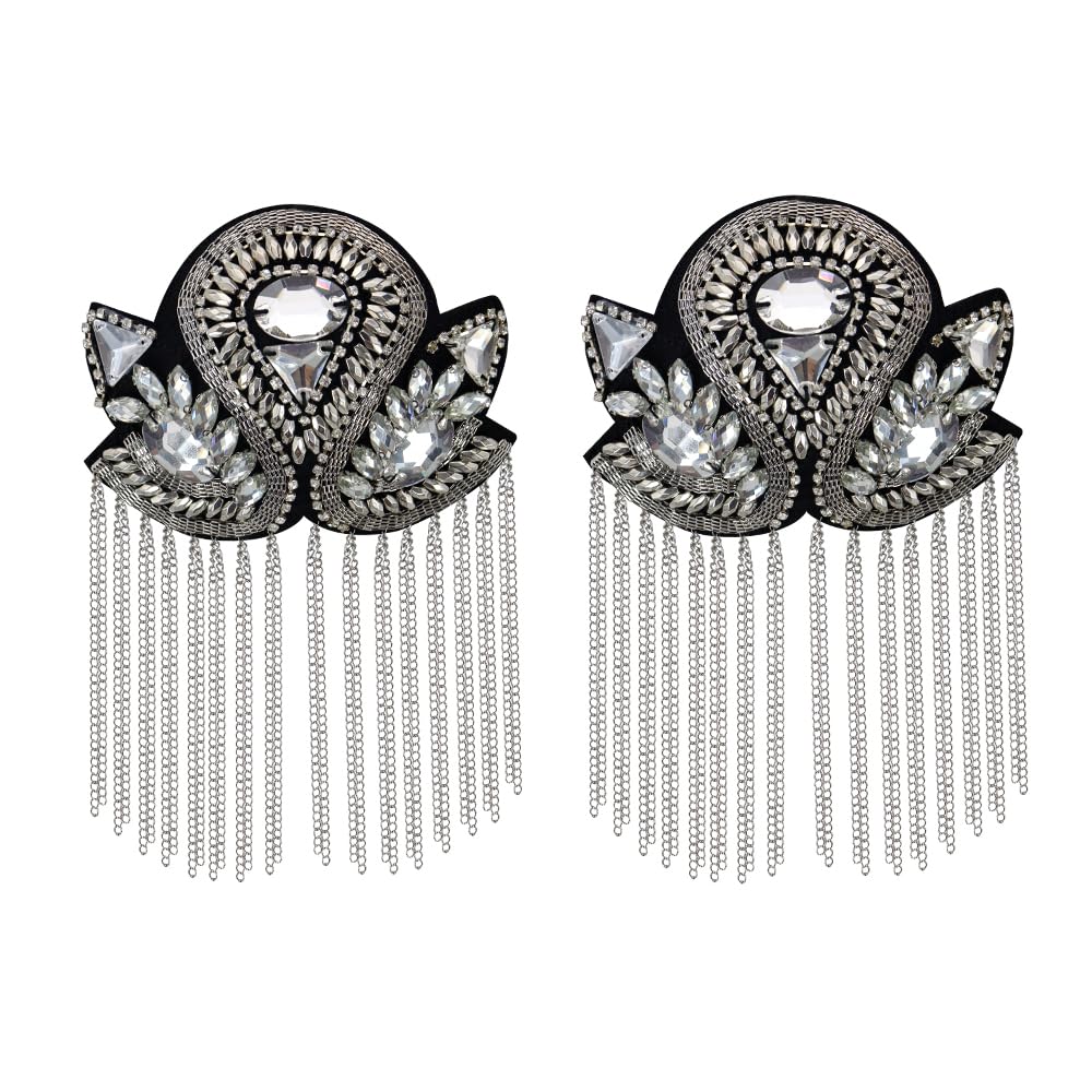 1pair Beaded Rhinestones Blazer Epaulet Kpop Fringe Tassel Metal Shoulder Epaulette Spikes Brooch Women Men Suit Accessories