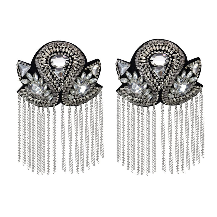1pair Beaded Rhinestones Blazer Epaulet Kpop Fringe Tassel Metal Shoulder Epaulette Spikes Brooch Women Men Suit Accessories