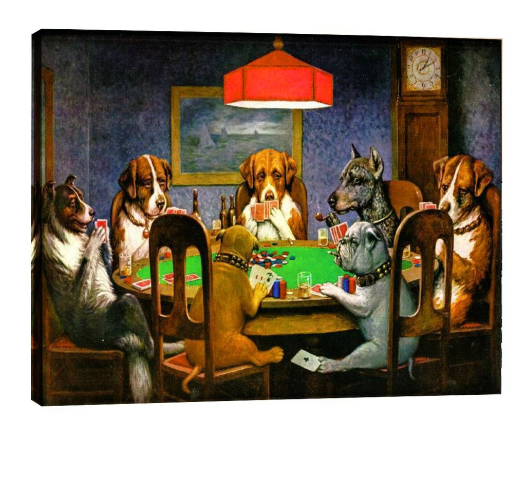 -Dogs Playing Poker by Cassius Marcellus Coolidge Oil Painting Reproduction Giclee Wall Art Canvas Prints Size:20“x16