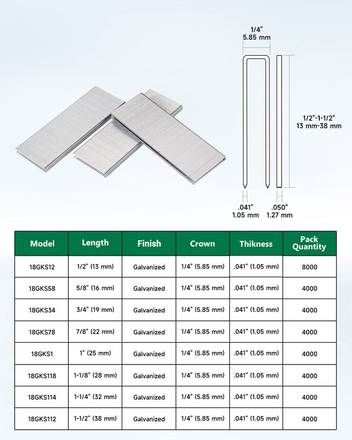 meite 18 Gauge 1/4-Inch Narrow Crown Staples, 1-1/4-Inc