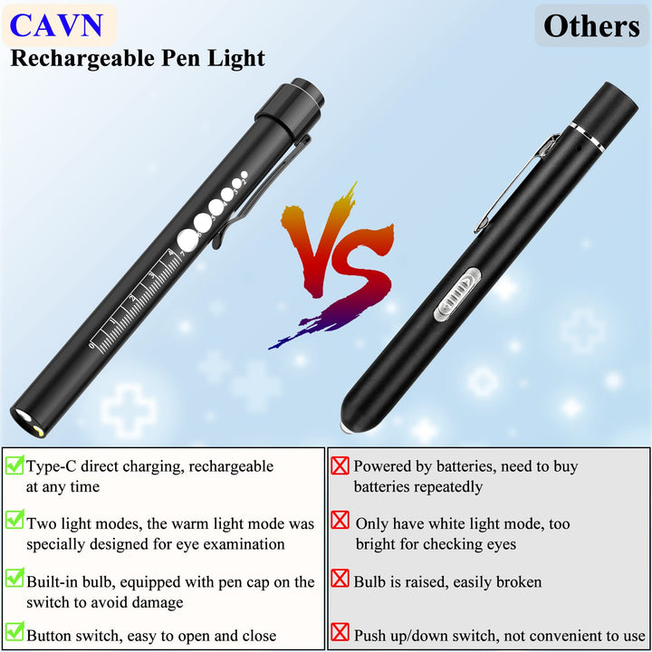 Rechargeable Pen Light with Pupil Gauge LED Penlights for Nurses Doctors, Warm/White Light, USB Rechargeable Medical Penlight Gifts for Nurses Nursing Student (Black)