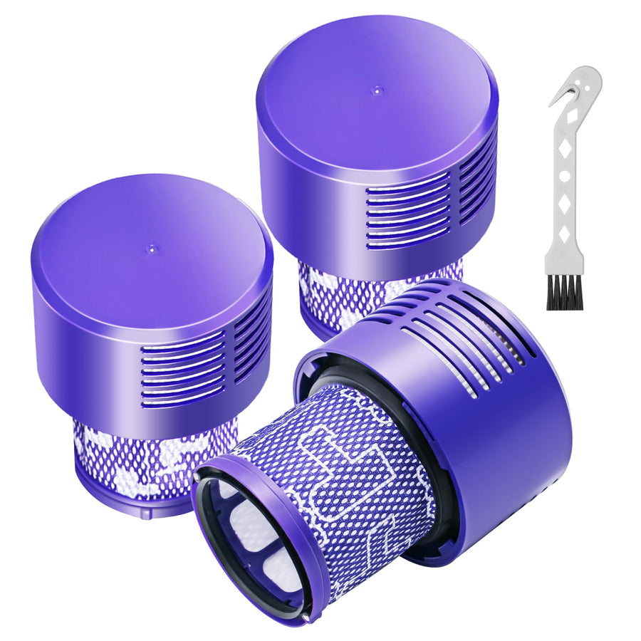 Replacement V10 Filters for Dyson V10 Cyclone Series, V10 Absolute, V10 Animal, V10 Total Clean, SV12, Replace Part No. 969082-01, 3 Pack Filters and 1 Clean Brush