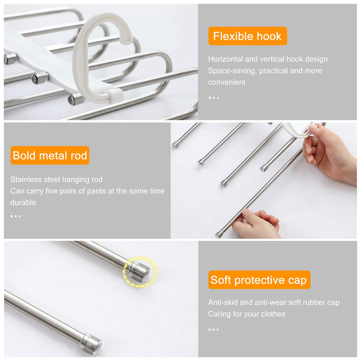 AIR&amp;TREE 1 Pack Pants Hangers Space Saving,Anti-Rust Pants Organizer,Durable and Sturdy Installed Hangers for Pants Scarf Jeans Slack Trousers Ties Towels in Closet,5 in 1(White)