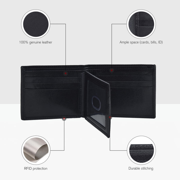 Black Slim Minimalist | RFID Blocking | Leather Wallets for Men | Bill fold Front Pocket | Multiple Credit Card Slots