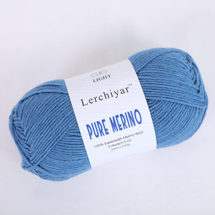 Pure Merino, 100% Merino Wool Yarn for Knitting and Crocheting, 3.5 OZ/100g, 218 yds/200m, dk Weight Yarn, Superwash, Luxury Soft Hand Knitting Yarn - Denim