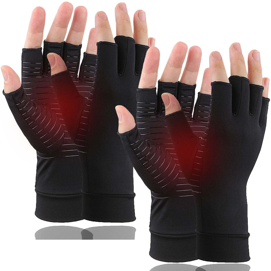 Tiny Chou 2 Pairs Copper Arthritis Gloves, Fingerless C