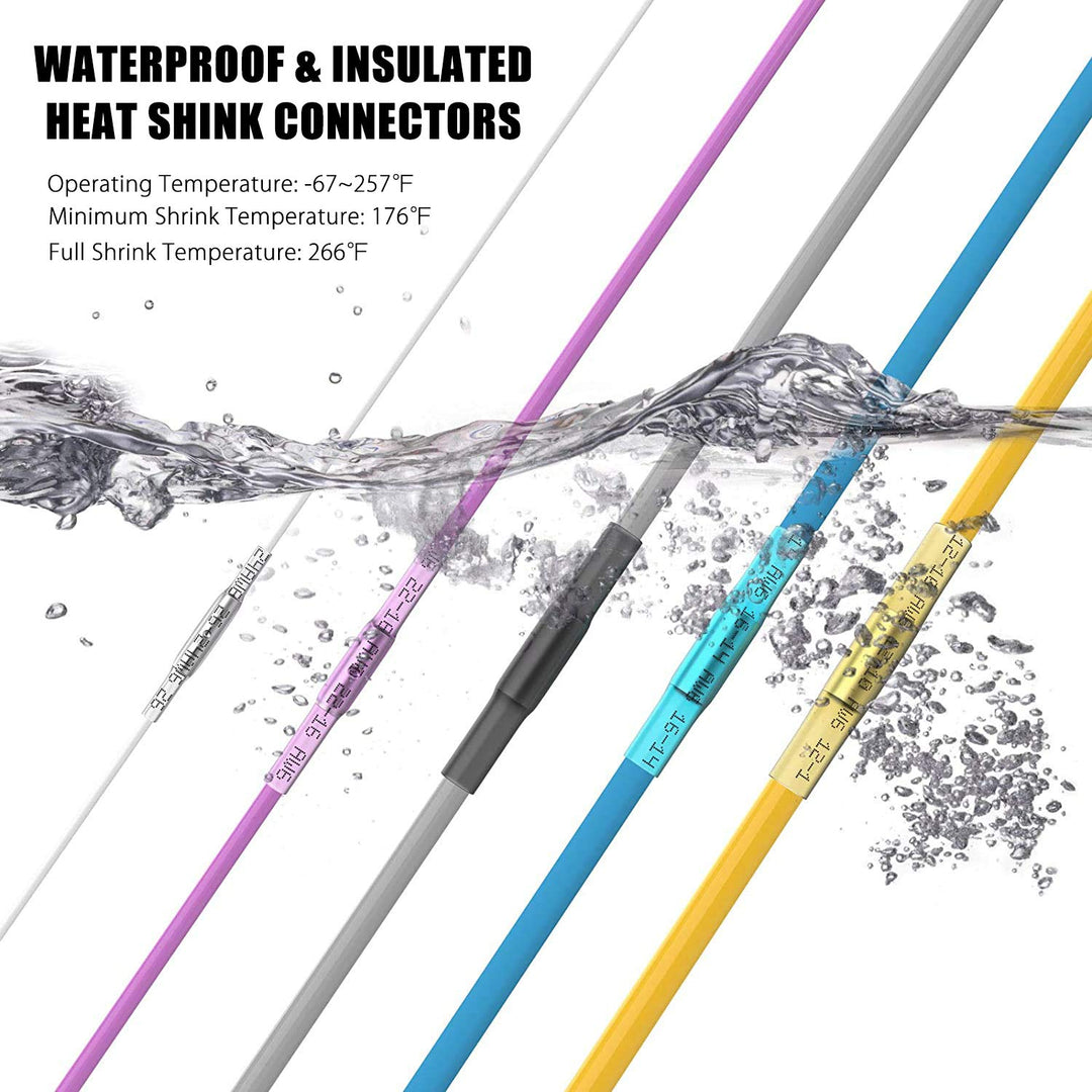 Heat Shrink Butt Wire Connectors, 100Pcs 22-14 AWG Blue Insulated Waterproof Electrical Wire Connectors Automotive Marine Grade Wire Crimp Terminals Butt Splices, Ideal for Boat, Truck, Stereo Blue