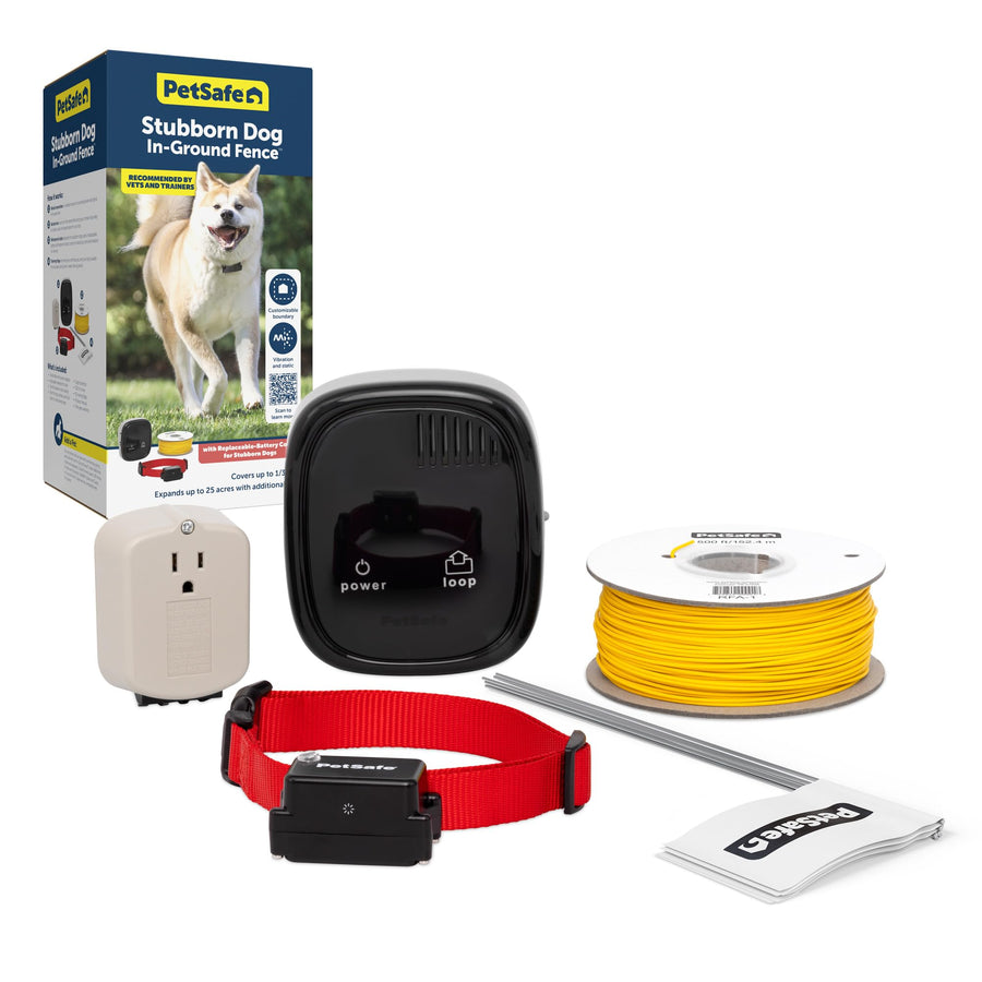 Stubborn Dog In-Ground Pet Fence Electric Fence for Stubborn Dogs (500 Ft 1/3 Acre 20 Gauge Wire Kit) Underground Dog Containment System, for Persistent Pets (Red and Black)