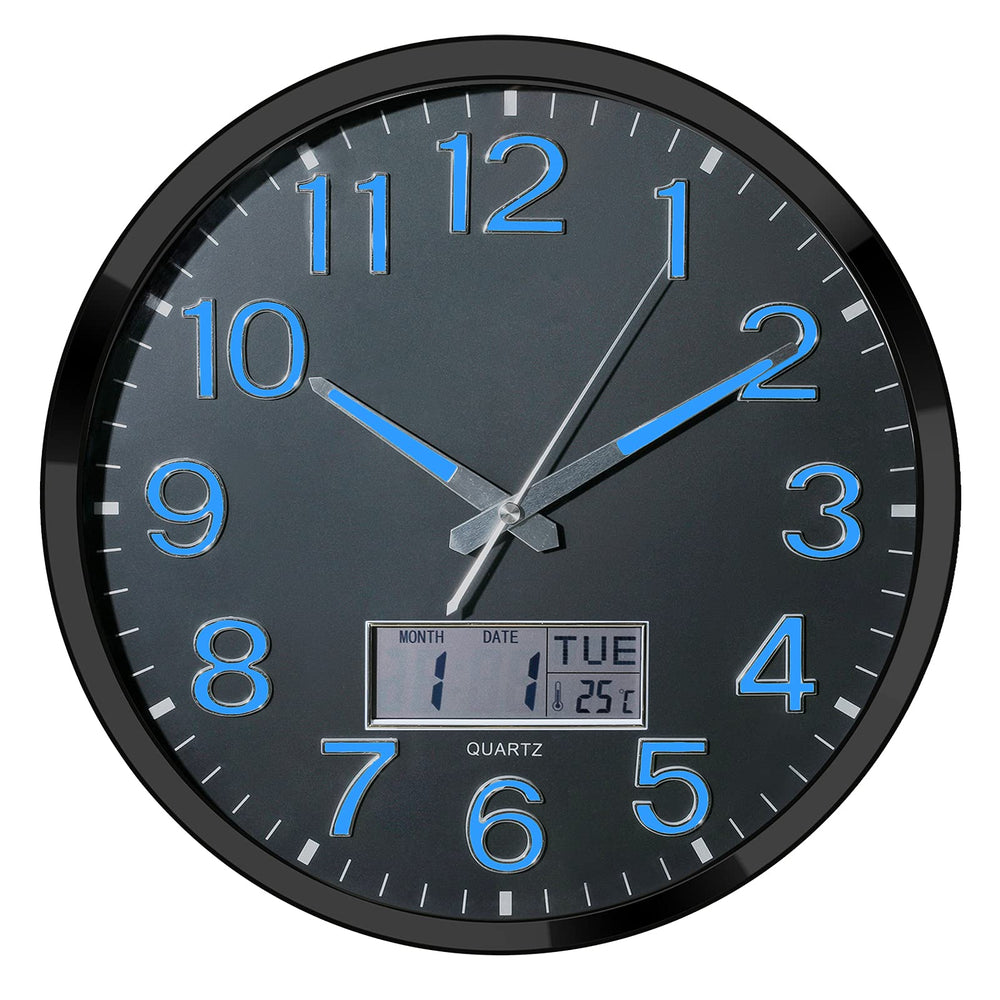 Plumeet Night Light 14’’ Large Bedroom Wall Clocks with