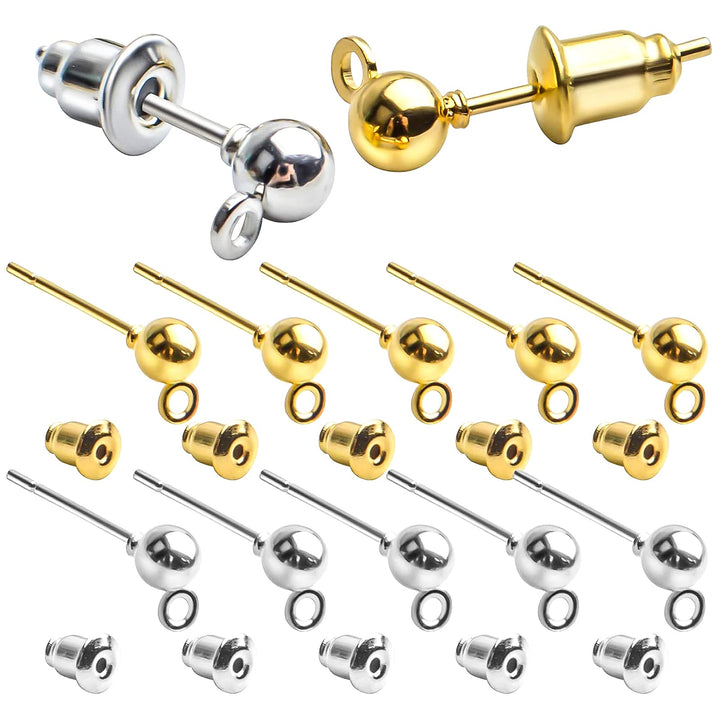 Earring Posts and Backs,100pcs Stud Earrings Posts Comp