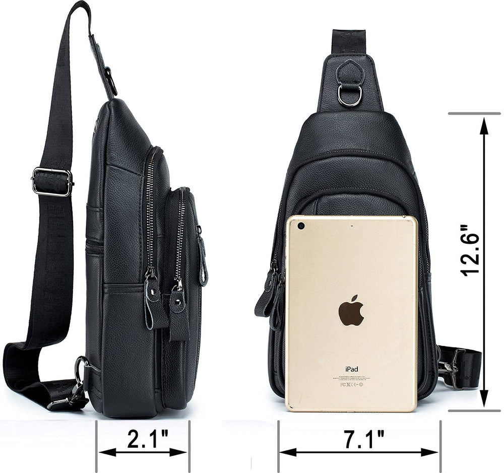 Genuine Leather Sling Bag Casual Chest Bag Travel Hiking Crossbody Shoulder Backpack Vintage Daypacks for Men&Women (Brown)