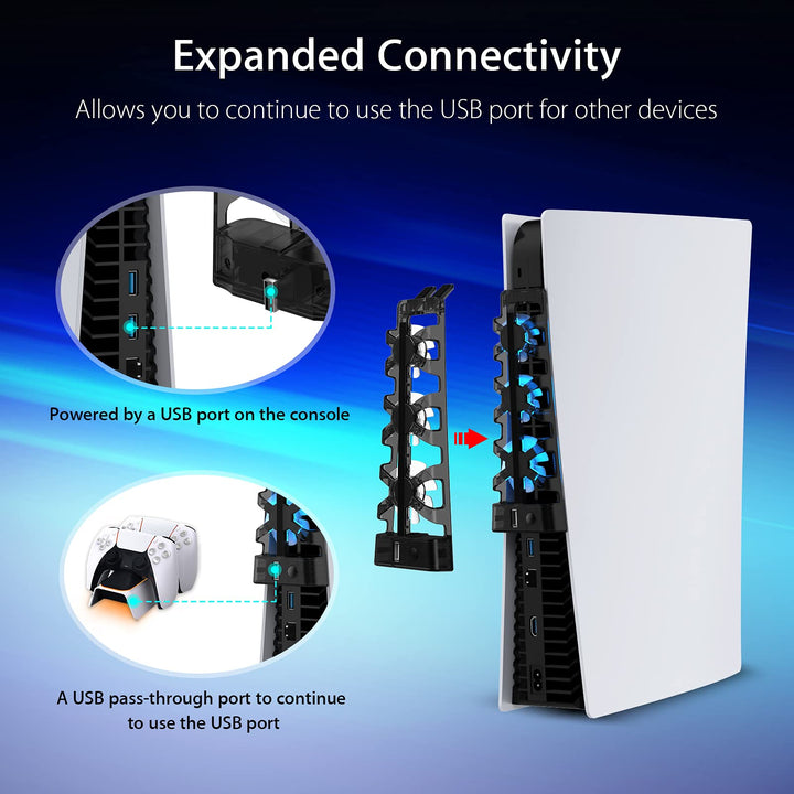 PS5 Accessories Cooling Fan [Auto On/Off] with LED Light, for Both Disc and Digital Editions, Efficient Cooling System, Compatible with Horizontal Stand For Gaming Console
