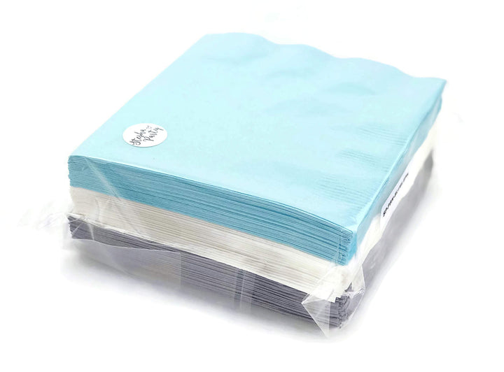 Blue Silver White Party Napkins - Elephant Baby Shower Snowflake Party 50 Set