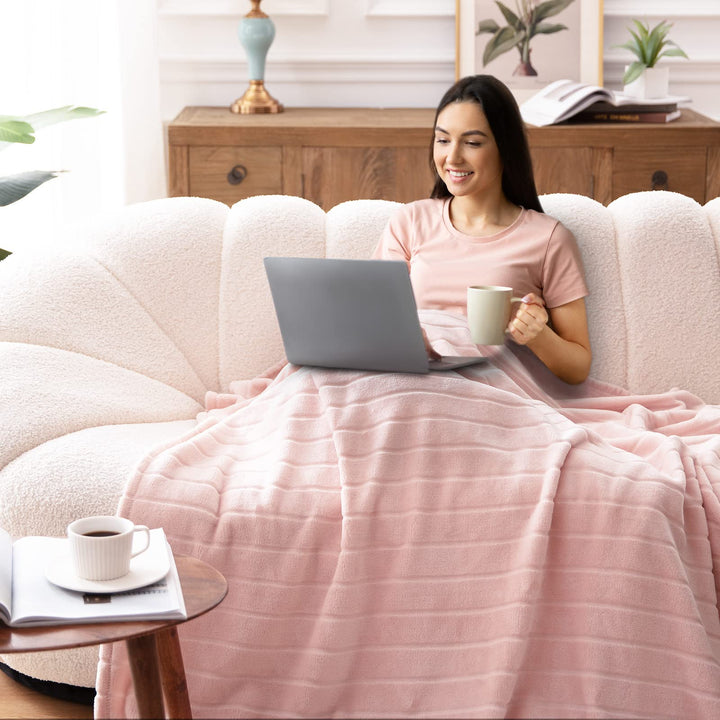Plush Throw Super Soft Fuzzy Warm Blanket | 330 GSM Lightweight Fluffy Cozy Luxury Decorative Stripe Blanket for Bed Couch - 50x 60, Pink