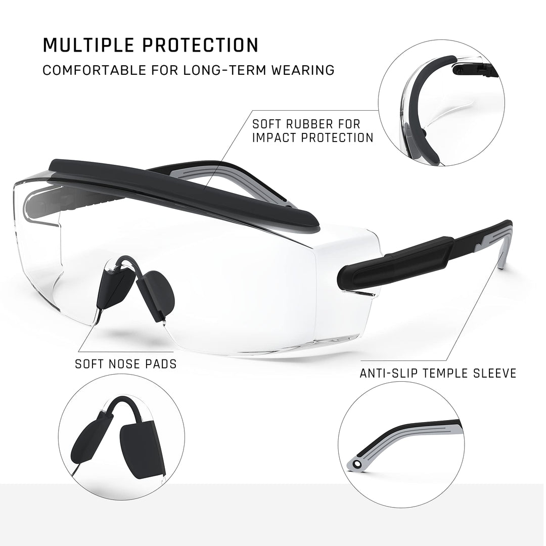 Protective Glasses, Anti Fog Safety Glasses With Adjustable Frame And Temples Eye Protection, Great Safety Goggles For Men &amp; Women