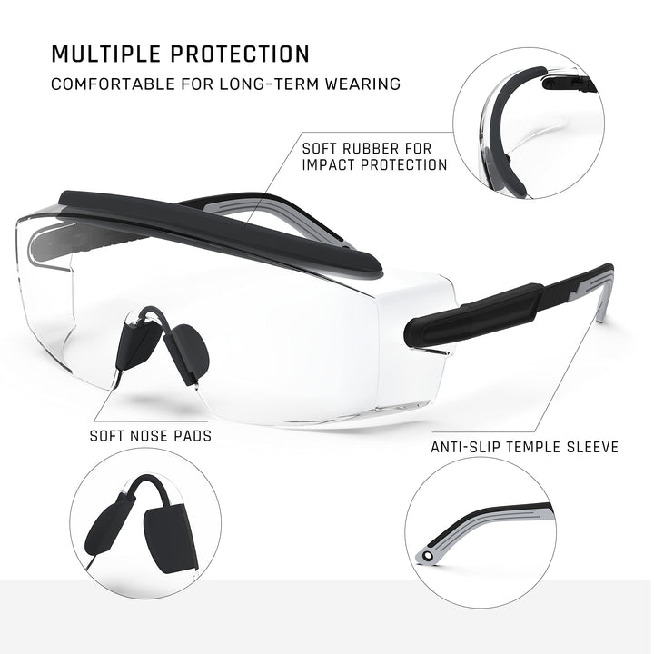 Protective Glasses, Anti Fog Safety Glasses With Adjustable Frame And Temples Eye Protection, Great Safety Goggles For Men &amp; Women