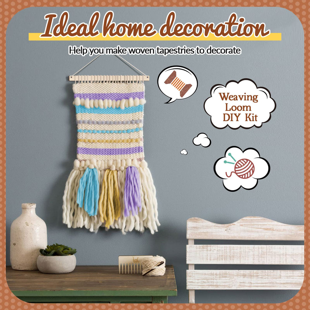 7 Pcs Weaving Loom Kit Small Weaving Loom Weaving Loom for Beginners Wooden DIY Weaving Loom with Wooden Weaving Stick Weaving Comb and Weaving Crochet Needle for Adults Weaving Lovers