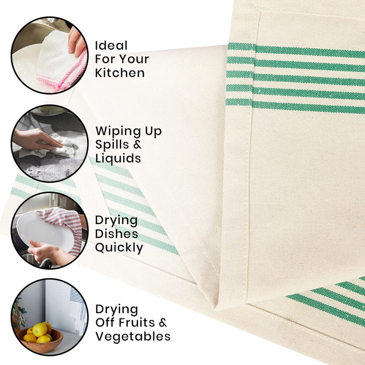 Set of 6 Kitchen Dish Towels, 100% Cotton Kitchen Towels, with Hanging Loop, Dishcloth Sets for Washing &amp; Drying Dishes, Tea Towels &amp; Hand Towels 18x28, French Stripe, Assorted