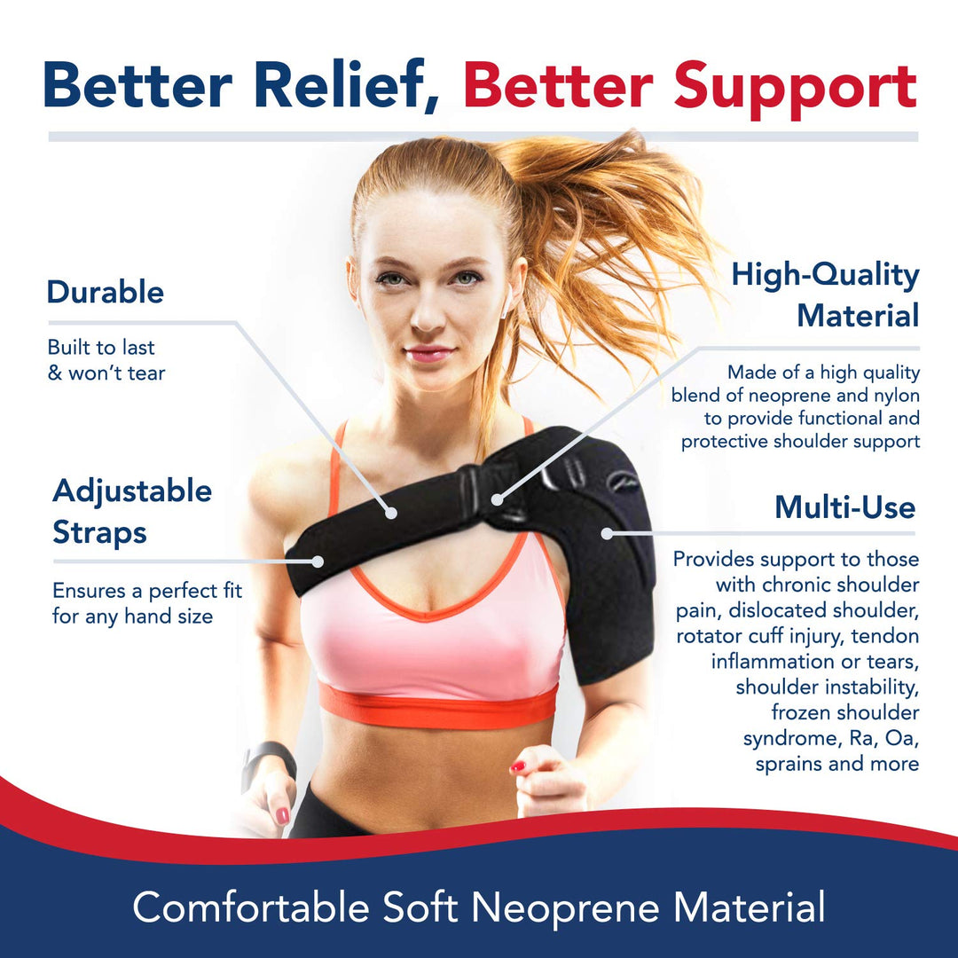 Doctor Developed Shoulder Brace for Pain Relief &amp; Recovery - Left/Right Shoulder Brace - Durable Shoulder Brace for Women &amp; Men - Shoulder Brace for Torn Rotator Cuff with Doctor Handbook (Black)