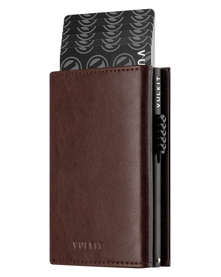 Card Holder Wallet with Coin Pocket Magnetic Closure Pop Up Cards With ID Window Leather Wallet for Cash &amp; Credit Cards, Espresso