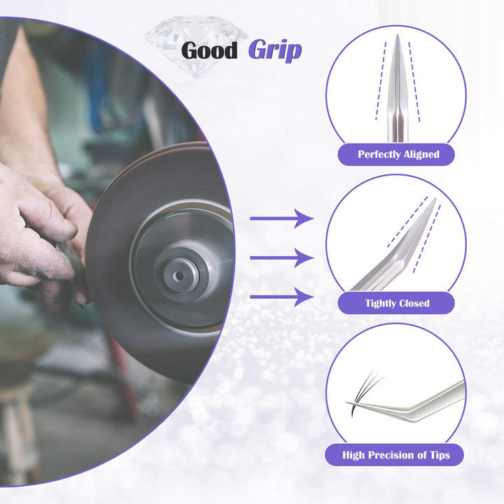 Eyelash Extension Tweezers Set 5 PCS for Volume Lash Extensions Stainless Steel Straight and Curved Tips Eyelash Tweezers for Extensions Isolation Fanning Applicator -Silver