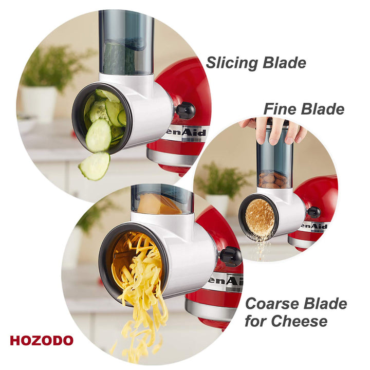 Slicer Shredder Attachment for KitchenAid Stand Mixer,Cheese Grater Attachment for KitchenAid Stand Mixer, Food Processor with 3 Blades by Hozodo