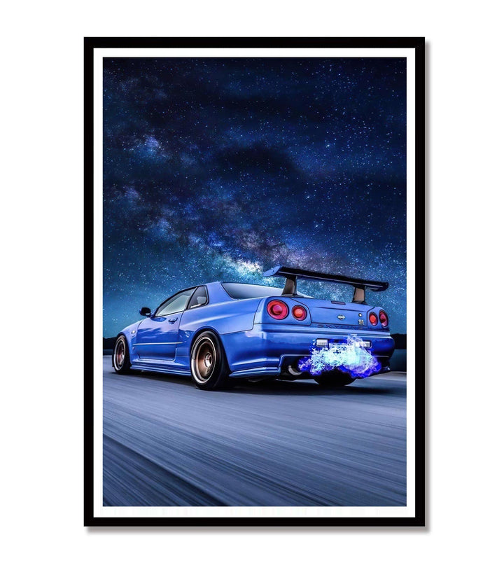 GTR Poster Skyline GTR R34 Blue Poster Canvas Wall HD Print Art Living Room Decor Art Paintings for Bathroom 16X24 No Frame