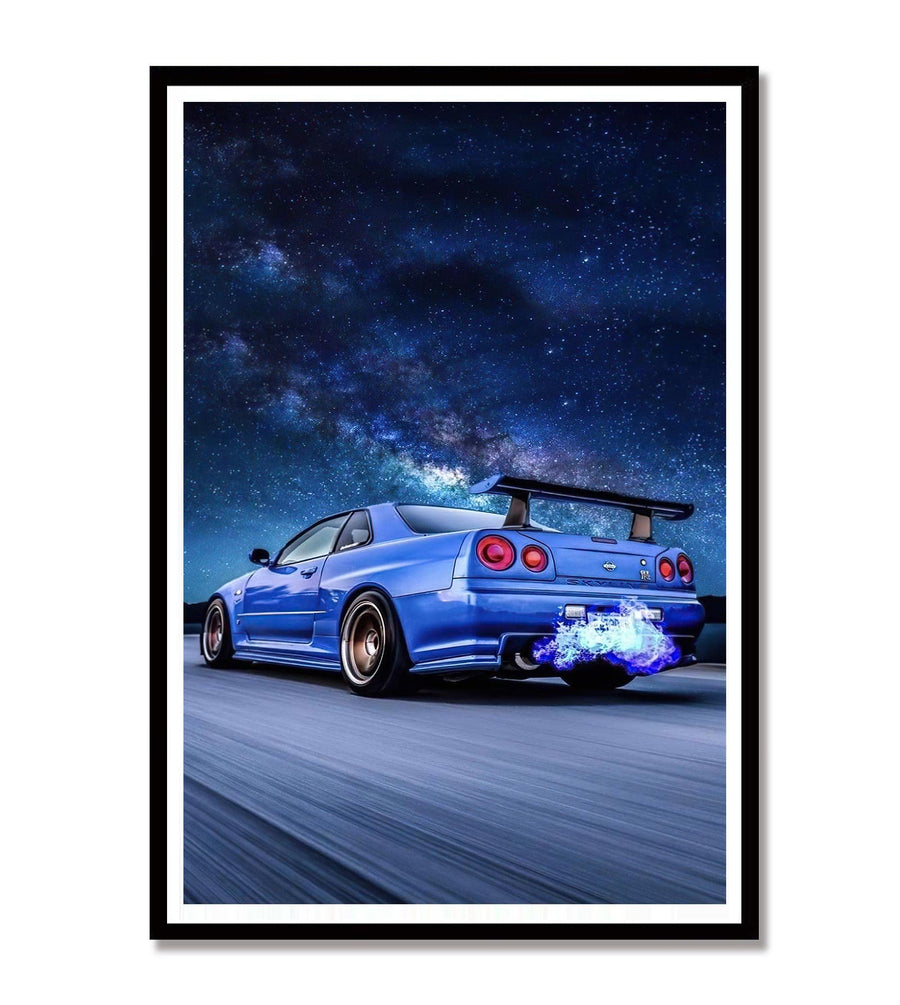 GTR Poster Skyline GTR R34 Blue Poster Canvas Wall HD Print Art Living Room Decor Art Paintings for Bathroom 16X24 No Frame