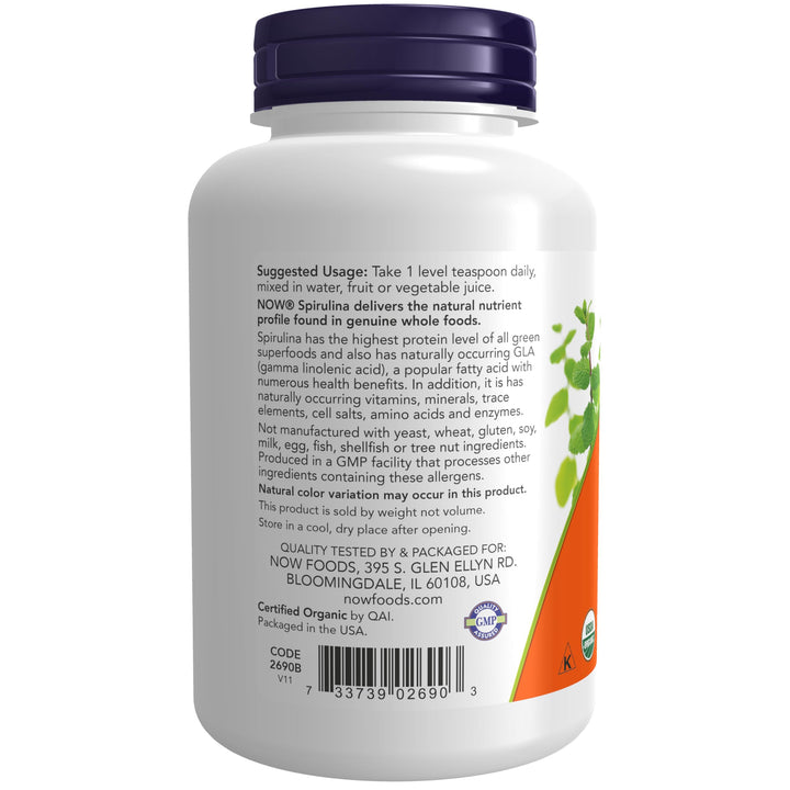 NOW Foods Supplements, Certified Organic, Spirulina Pow
