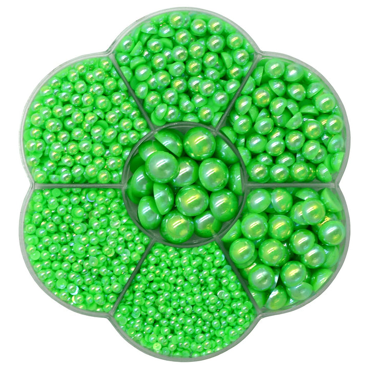 3000PCS 1 Box 7Sizes Round Flatback Half Pearls Bead Loose Beads Gem Scrapbook Craft (Half Beads/AB Bright Color) (OIive Green)