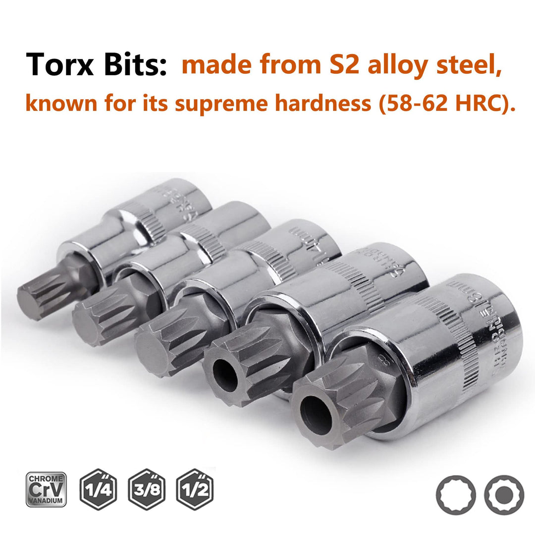 Spline Socket Bit Set 10pcs Square Triple Silver M4 - M18