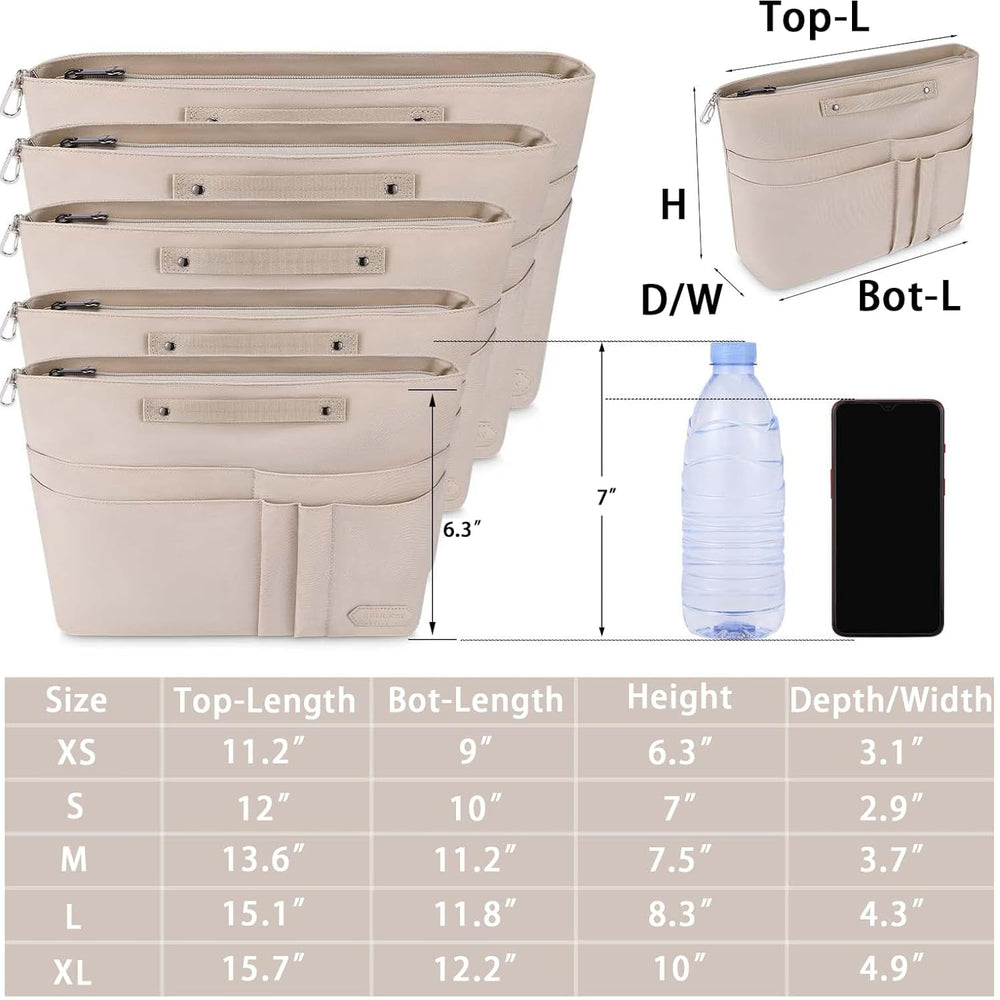Purse Organizer Insert for Handbags,Tote Bag, Zipper Bag for Women with 15 Pockets, Beige