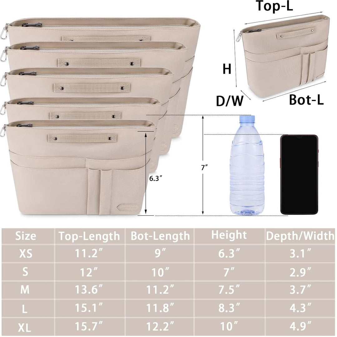 Purse Organizer Insert for Handbags,Tote Bag, Zipper Bag for Women with 15 Pockets, Beige