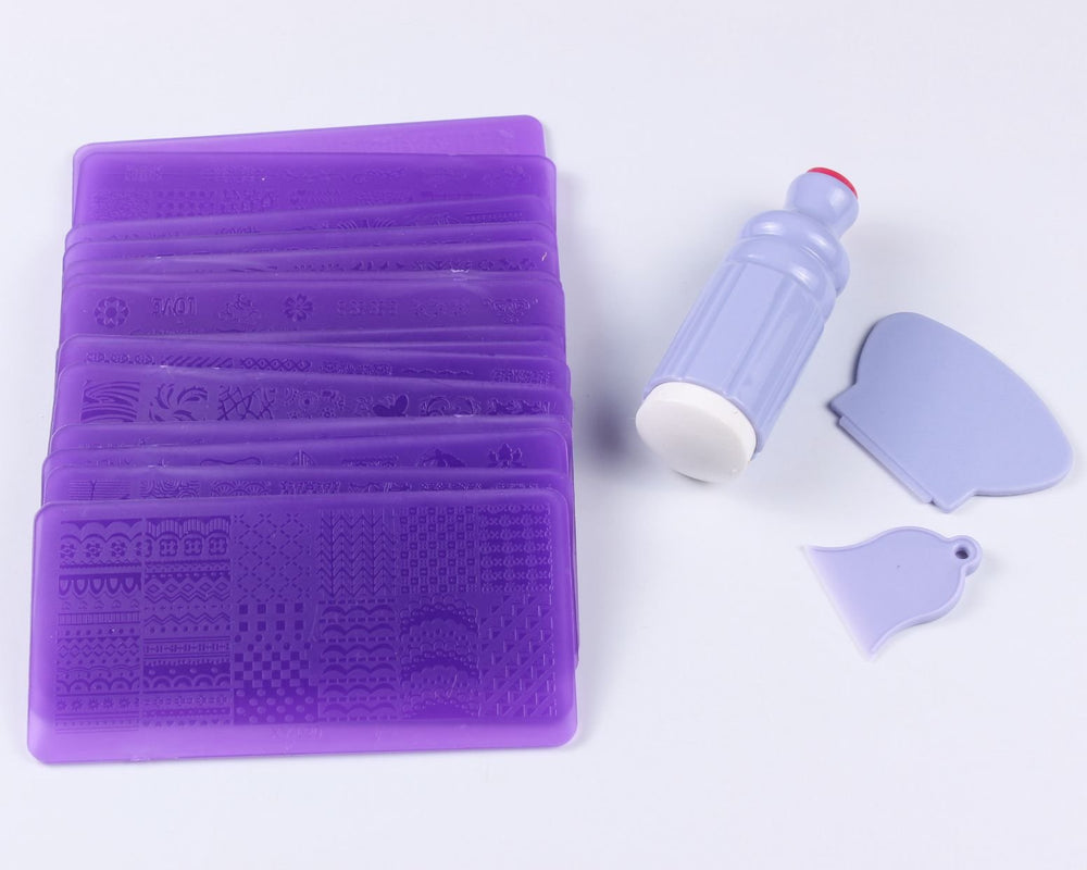 16PCS Nail Art Stamping Plate Mix Different Design Nail Art Stamp Image DIY Image Plate Template+1 Pcs Double Side Nail Art Stamper Tool