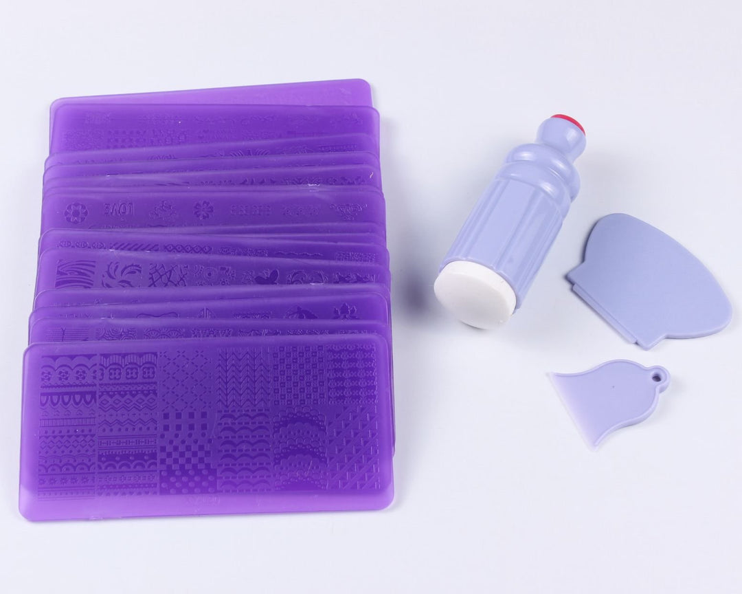 16PCS Nail Art Stamping Plate Mix Different Design Nail Art Stamp Image DIY Image Plate Template+1 Pcs Double Side Nail Art Stamper Tool