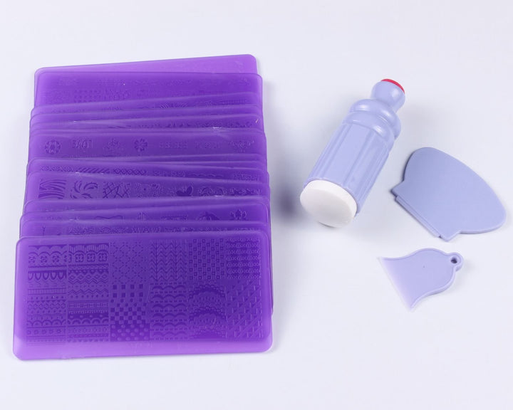 16PCS Nail Art Stamping Plate Mix Different Design Nail Art Stamp Image DIY Image Plate Template+1 Pcs Double Side Nail Art Stamper Tool