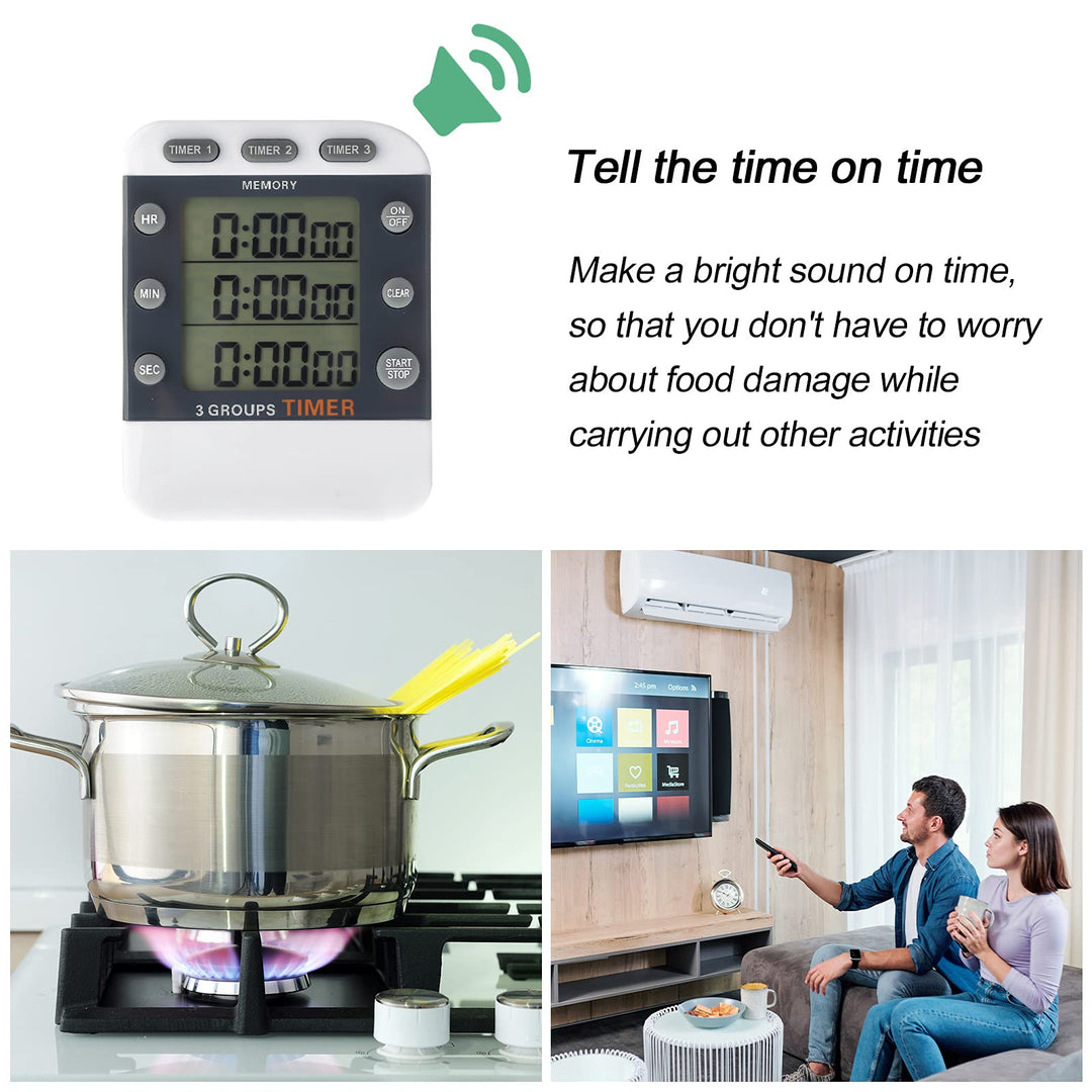 2 Pieces Digital Dual Kitchen Timer 3 Channels Count UP/Down Timer Cooking Timer with Magnetic Back Loud Alarm Large Display Countdown Timer for Cooking Classroom Kids Teacher Study