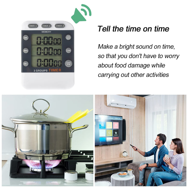 2 Pieces Digital Dual Kitchen Timer 3 Channels Count UP/Down Timer Cooking Timer with Magnetic Back Loud Alarm Large Display Countdown Timer for Cooking Classroom Kids Teacher Study
