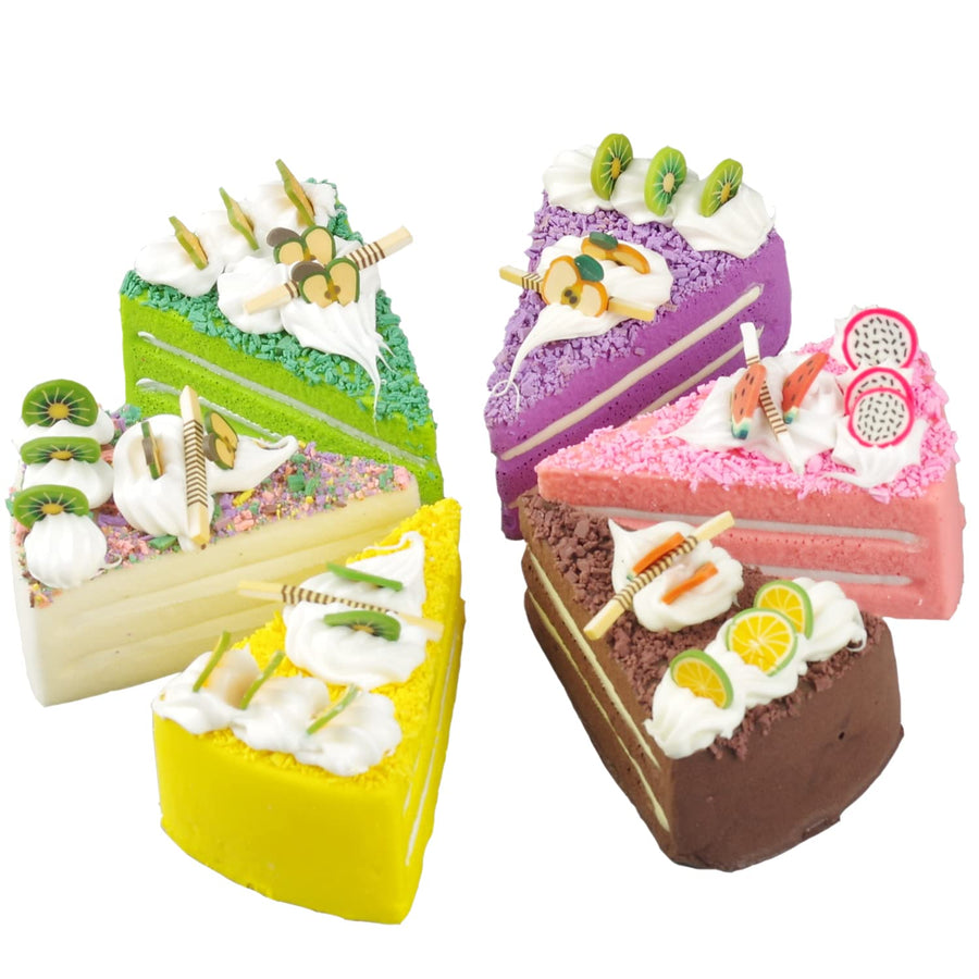 6Pcs Fake Cake for Display, Slice Faux Replica Cake, Artificial Chocolate Mousse Cake in Triangle Shape Model Decoration Kitchen Photography Props