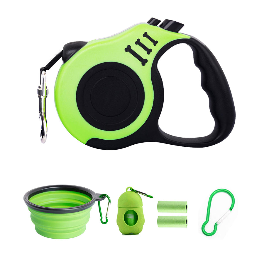 PETIMP Retractable Dog Leash Lightweight 16FT Leash, with Folding Bowl,Dispenser,Waste Bags, for Small Medium Dogs(Green)