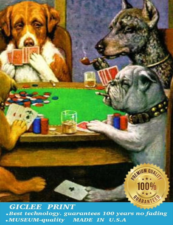 -Dogs Playing Poker by Cassius Marcellus Coolidge Oil Painting Reproduction Giclee Wall Art Canvas Prints Size:20“x16