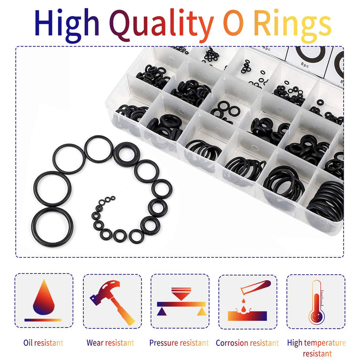 770pcs Rubber O Ring Assortment Kits 18 Sizes Sealing NBR Gasket Washers for Car Auto Vehicle Repair, Professional Plumbing, Air or Gas Connections