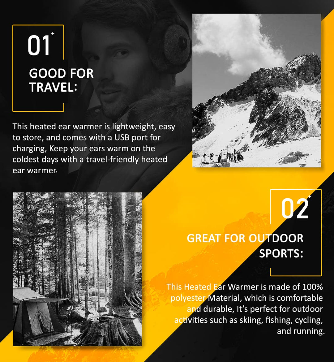 Heated Earmuffs Men &amp; Women, Heated Ear Warmer for Hiking, Running, Walking, Skiing, Camping, 30 Min Auto-off
