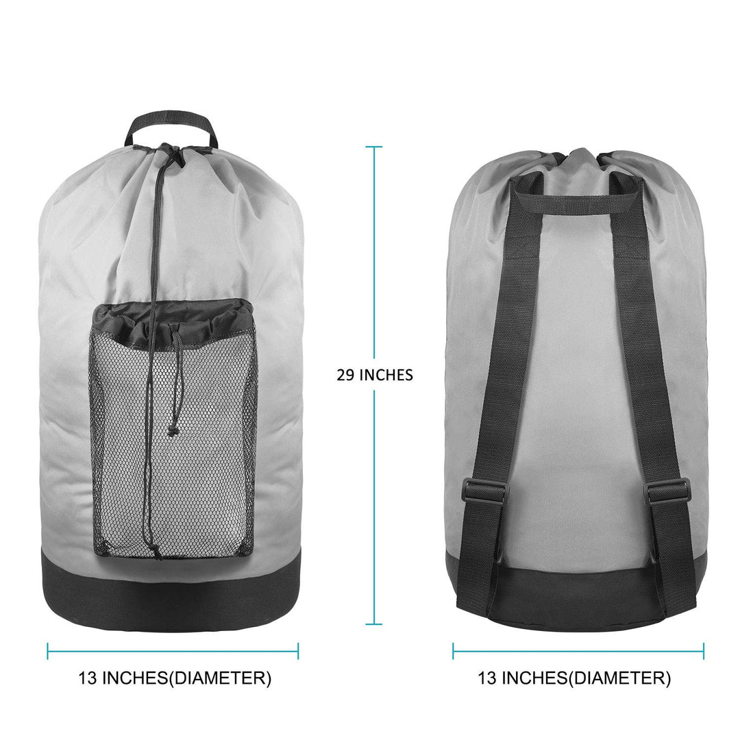 Laundry Backpack with Shoulder Straps and Mesh Pocket Durable Nylon Clothes Hamper Bag with Drawstring Closure for College, Travel, Laundromat, Apartment