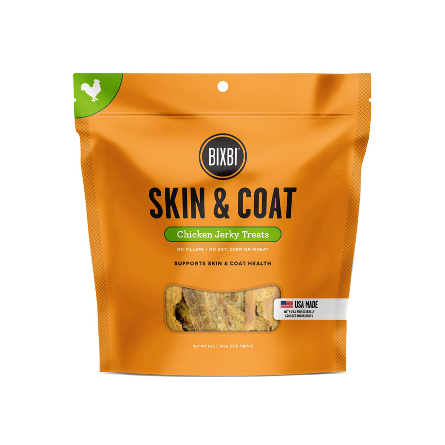 Skin & Coat Support Chicken Jerky Dog Treats, 12 oz - USA Made Grain Free Dog Treats - Antioxidant Rich to Support Shiny, Full Bodied Coats - High in Protein, Whole Food Nutrition, No Fillers
