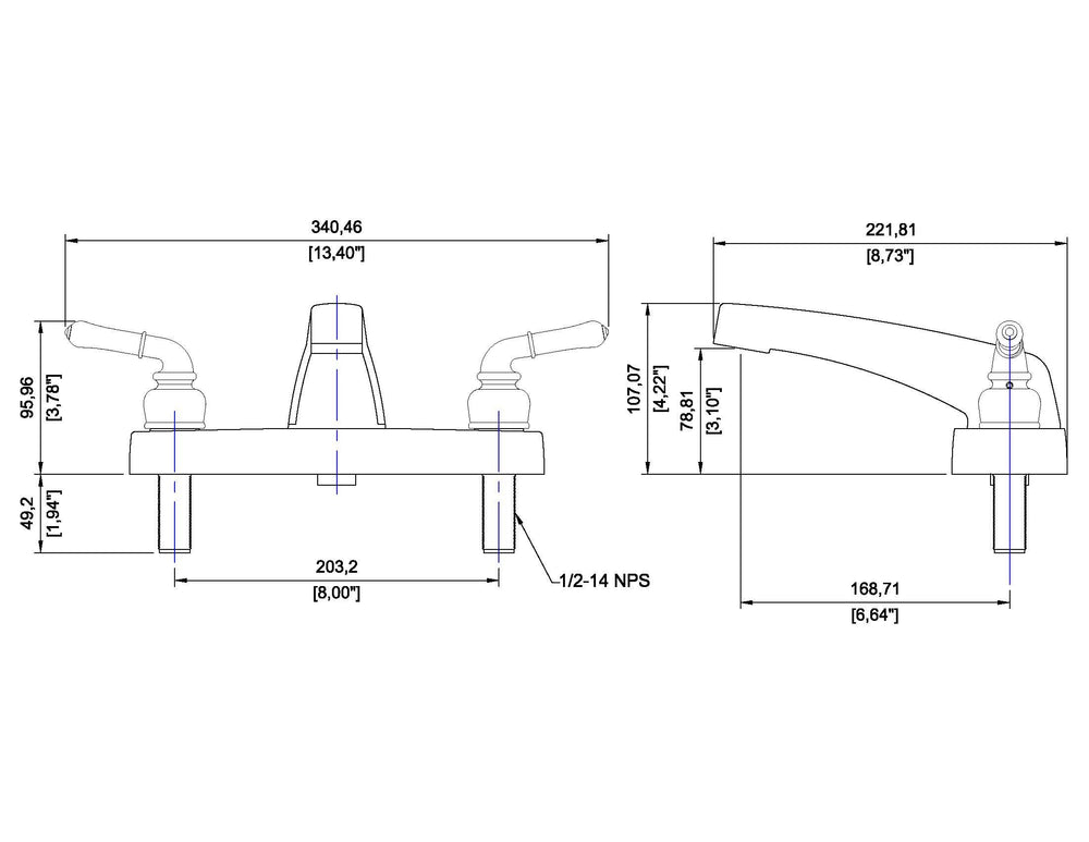 Builders Shoppe 3341CP Mobile Home Two Handle Non-Metallic 8 Deck Mount Garden Tub Filler Faucet Chrome Finish
