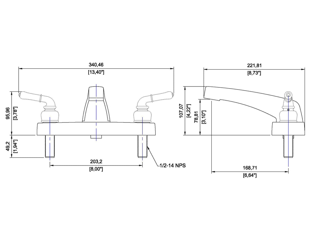 Builders Shoppe 3341CP Mobile Home Two Handle Non-Metallic 8 Deck Mount Garden Tub Filler Faucet Chrome Finish
