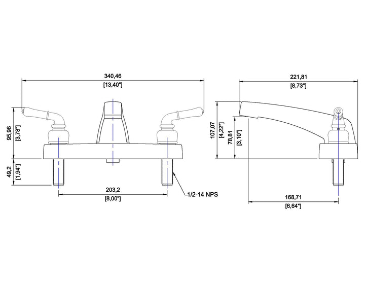 Builders Shoppe 3341CP Mobile Home Two Handle Non-Metallic 8 Deck Mount Garden Tub Filler Faucet Chrome Finish