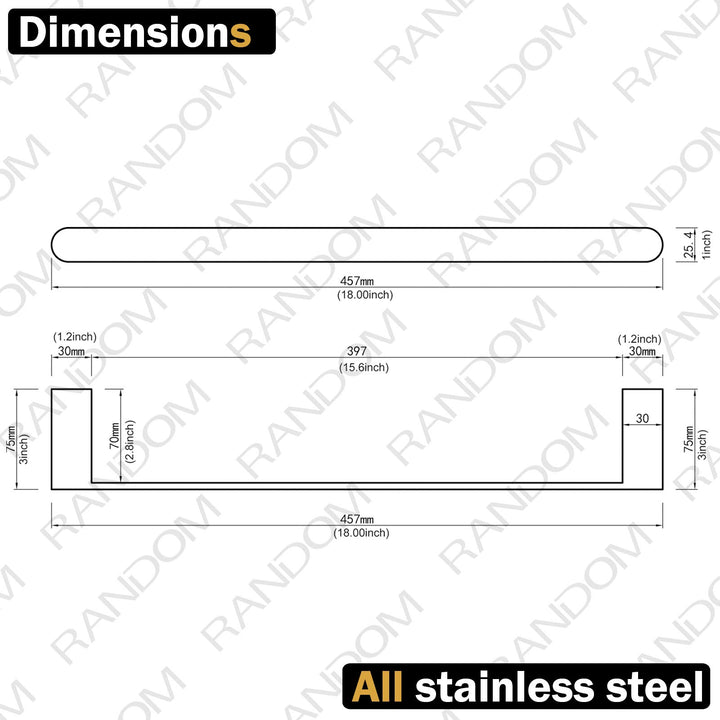 Matte Black Towel Bar Rack Holder Rod 18 inch Hand Towel Holder for Bathroom Kitchen Heavy Duty Hardware Accessories Wall Mount Contemporary Hotel Style.96026-2-18MB