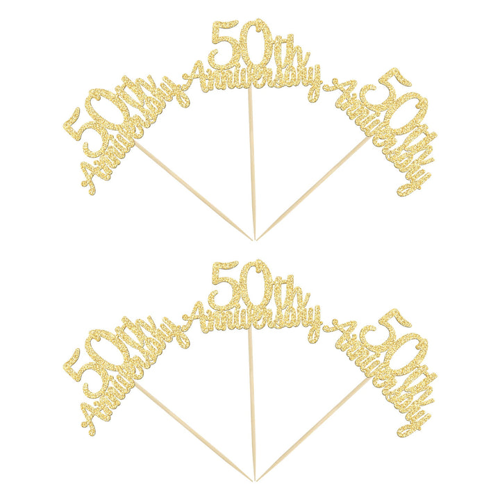 Gyufise 24 Pack 50th Anniversary Cupcake Toppers Picks Gold Glitter Happy 50th Anniversary Cake Decorations for 50th Wedding Retirement Anniversary Party Cake Decorations
